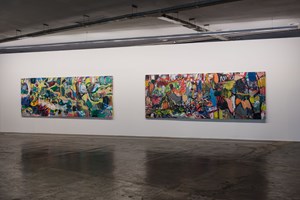 Misheck Masamvu, 'Midnight,' and 'Spiritual Host,' 2016, oil on canvas. Commissioned by the Fundação Bienal de São Paulo for the 32nd Bienal (2016). Photo © Tiago Baccarin / Fundação Bienal de São Paulo.
